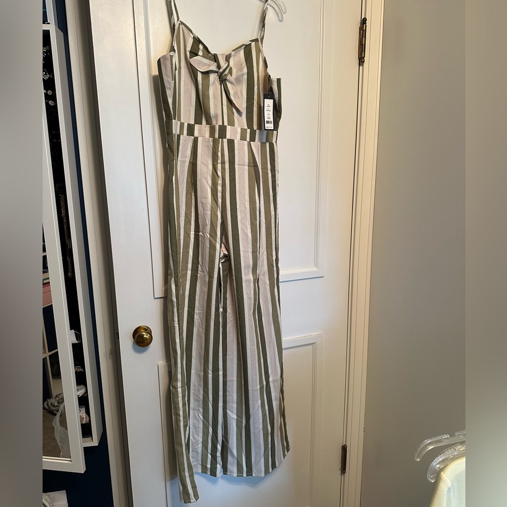 Romeo & Juliet Couture Striped Jumpsuit, Khaki and Green, Size M, NWT